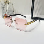 (6 PACK) Wholesale Sunglasses New Arrival Unique Vintage Rimless Wood Grain Square Women Gradient 2024 - BulkSunglassesWholesale.com - Gold Frame Gradient Pink Lens
