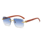 (6 PACK) Wholesale Sunglasses New Arrival Wood Grain Fashion Square Cut Edge Rimless Unique Street 2023 - BulkSunglassesWholesale.com - Blue
