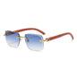 (6 PACK) Wholesale Sunglasses New Arrival Wood Grain Fashion Square Cut Edge Rimless Unique Street 2023 - BulkSunglassesWholesale.com - Blue