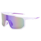 (12 PACK) Wholesale Sports Sunglasses Unisex Outdoor Sport Cycling Oversized New Arrival 2023 - BulkSunglassesWholesale.com - White Frame Purple Mirrored