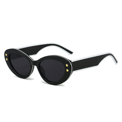(6 PACK) Wholesale Sunglasses New Arrival Cat Eye Unique Fashion Pentagram Women 2023 - BulkSunglassesWholesale.com - Black Frame Black Black Lens