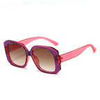 (6 PACK) Wholesale Sunglasses New Arrival Square Unique Oversized Fashion Korean 2023 - BulkSunglassesWholesale.com - Purple Red Frame Tea Lens