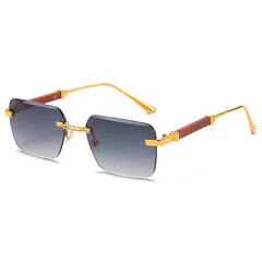 (6 PACK) Wholesale Sunglasses Cut Edge Fashion Rimless New Arrival Trendy Unisex 2023 - BulkSunglassesWholesale.com - Gold Frame Gradient Grey