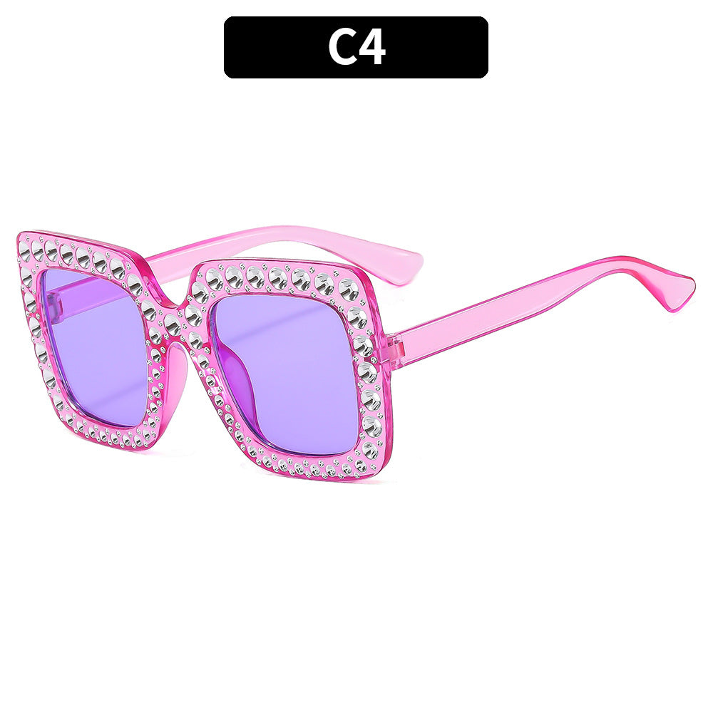 (6 PACK) Wholesale Sunglasses Kids Square Fashion 2023 - BulkSunglassesWholesale.com - Clear Purple Frame Purple Lens