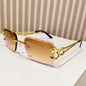 (6 PACK) Wholesale Sunglasses New Arrival Cut Edge Square Rimless Fashion Trendy Women 2024 - BulkSunglassesWholesale.com - Gold Frame Gradient Tea Lens