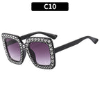 (6 PACK) Wholesale Sunglasses New Arrival Square Rhinestone Fashion Vintage Trendy 2023 - BulkSunglassesWholesale.com - Shiny Black Frame Gradient Black Lens