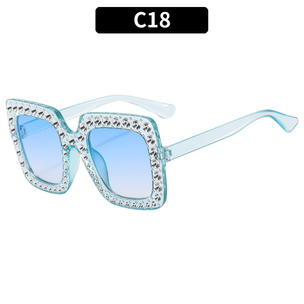 (6 PACK) Wholesale Sunglasses New Arrival Square Rhinestone Fashion Vintage Trendy 2023 - BulkSunglassesWholesale.com - Clear Blue Frame Gradient Blue Lens
