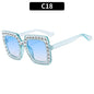 (6 PACK) Wholesale Sunglasses New Arrival Square Rhinestone Fashion Vintage Trendy 2023 - BulkSunglassesWholesale.com - Clear Blue Frame Gradient Blue Lens