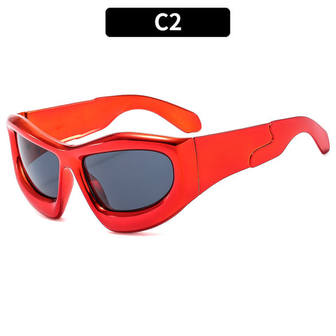 (6 PACK) Wholesale Sunglasses Unique Hip Hop Fashion Trendy 2023 - BulkSunglassesWholesale.com - Red Frame Black Lens