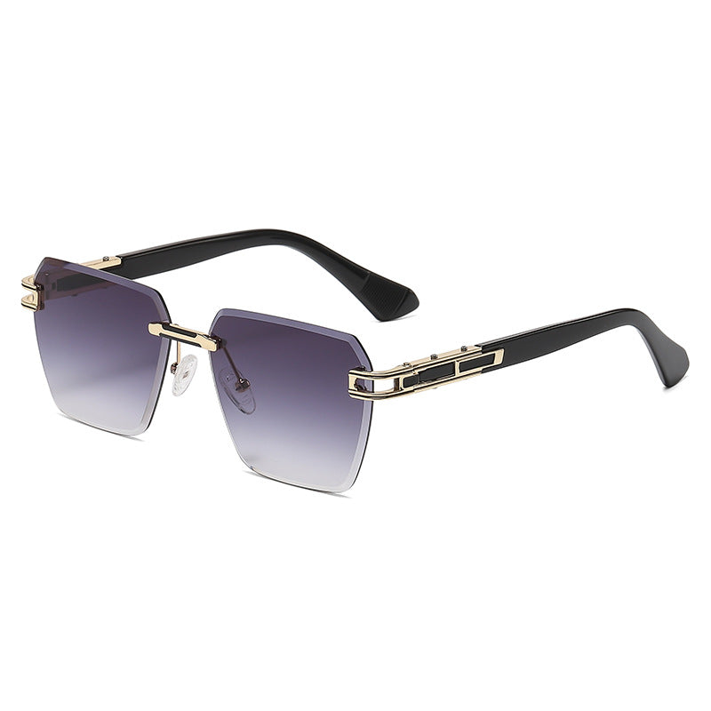 (6 PACK) Wholesale Sunglasses Oversized New Arrival Cut Edge Rimless Trendy 2023 - BulkSunglassesWholesale.com - Gold Frame Gradient Black Lens