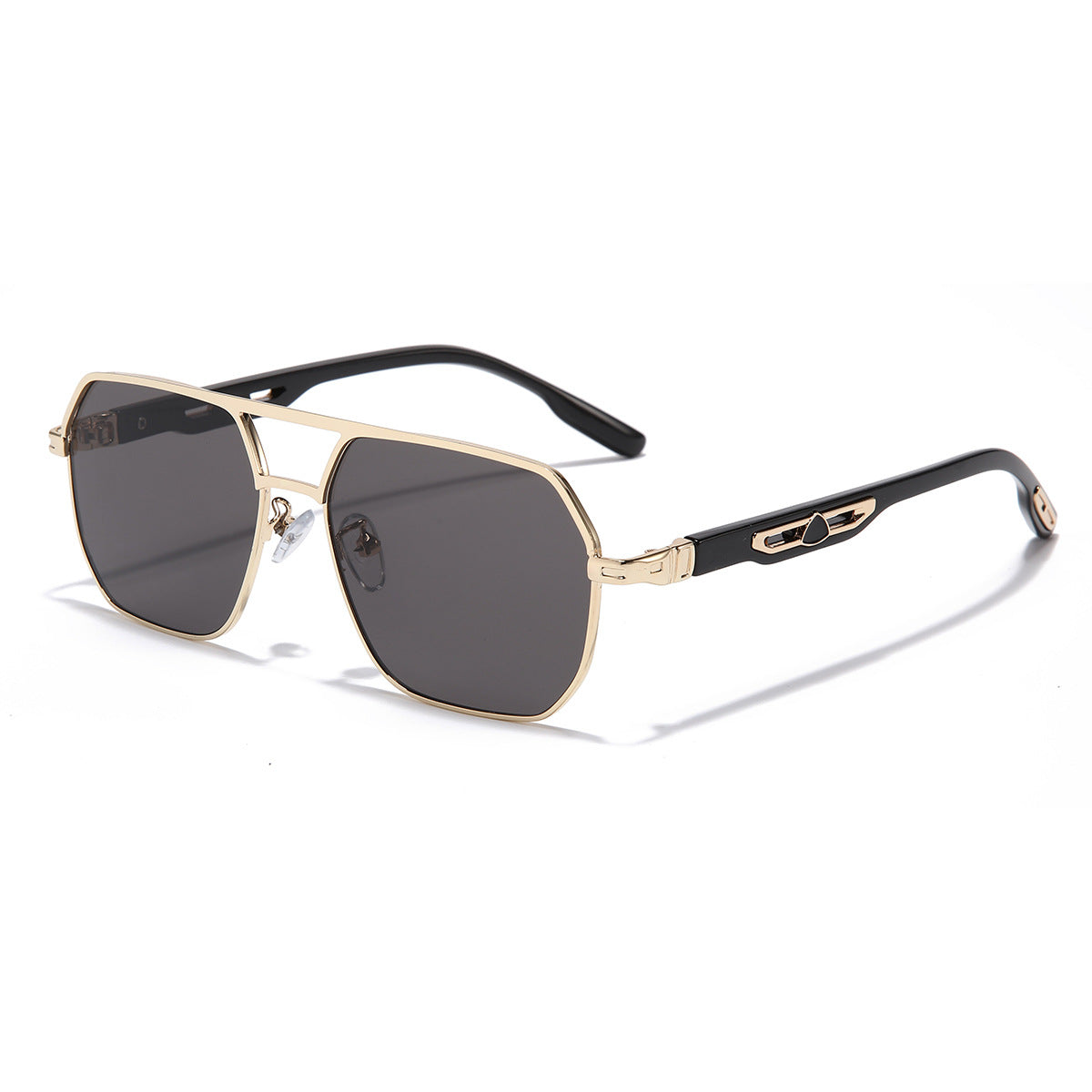 (6 PACK) Wholesale Sunglasses New Arrival Polygon Double Bridge Unisex Fashion 2023 - BulkSunglassesWholesale.com - Gold Frame Black Black Lens Gradient