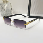 (6 PACK) Wholesale Sunglasses New Arrival Rimless Square Cut Edge Unique Fashion 2024 - BulkSunglassesWholesale.com - Gradient Black Lens