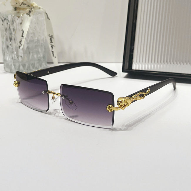 (6 PACK) Wholesale Sunglasses New Arrival Rimless Square Cut Edge Unique Fashion 2024 - BulkSunglassesWholesale.com - Gradient Black Lens Hover Image