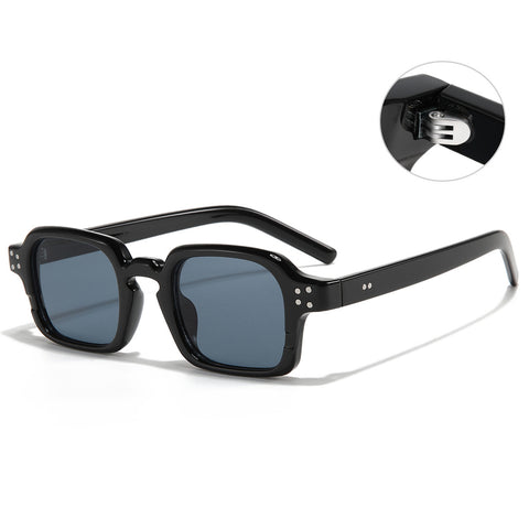 (6 PACK) Wholesale Sunglasses Vintage Square Trendy Women 2023 - BulkSunglassesWholesale.com - Shiny Black Frame Black Grey