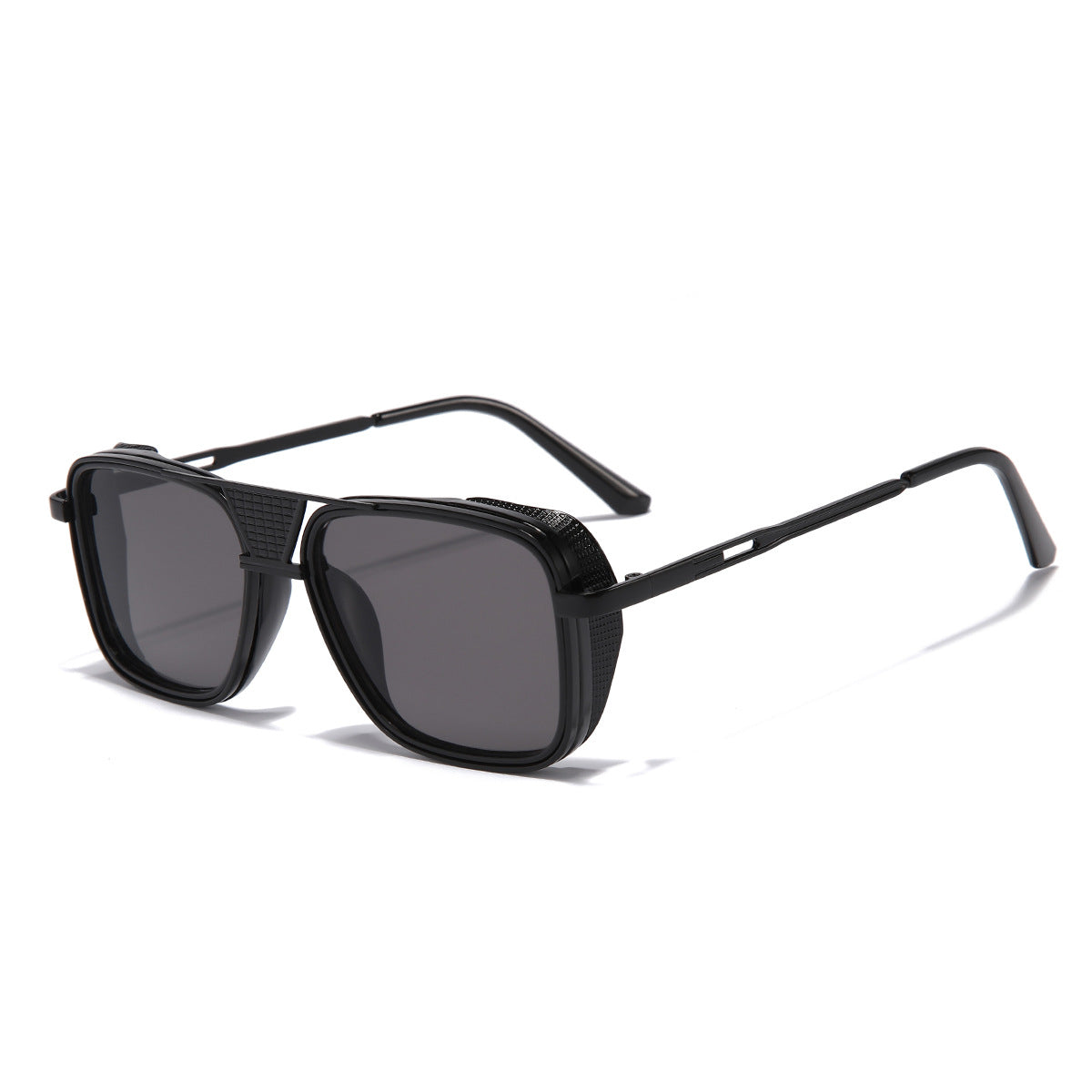 (6 PACK) Wholesale Sunglasses Vintage Metal Double Bridge Unisex Fashion Square Aviator Unique Punk 2023 - BulkSunglassesWholesale.com - Black Frame Black Black Lens Gradient