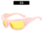 (6 PACK) Wholesale Sunglasses Unique Hip Hop Fashion Trendy 2023 - BulkSunglassesWholesale.com - Pink Frame Yellow Lens