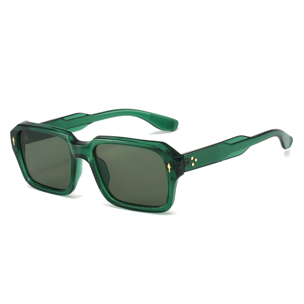 (6 PACK) Wholesale Sunglasses New Arrival Square Vintage Classic Rivet Fashion 2023 - BulkSunglassesWholesale.com - Green Frame Green Lens