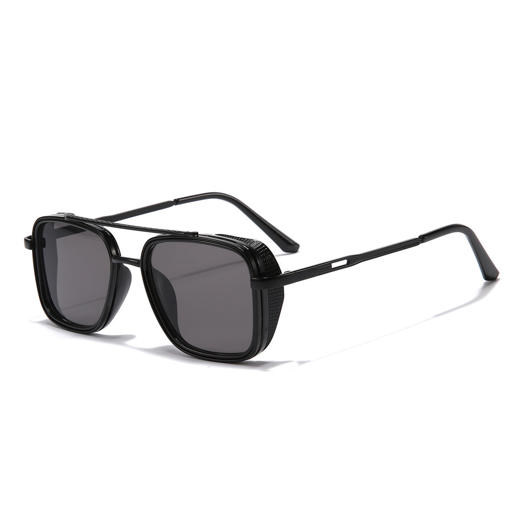 (6 PACK) Wholesale Sunglasses Vintage Metal Punk Double Bridge Aviator Women New Arrival 2023 - BulkSunglassesWholesale.com - Black Frame Black Black Lens