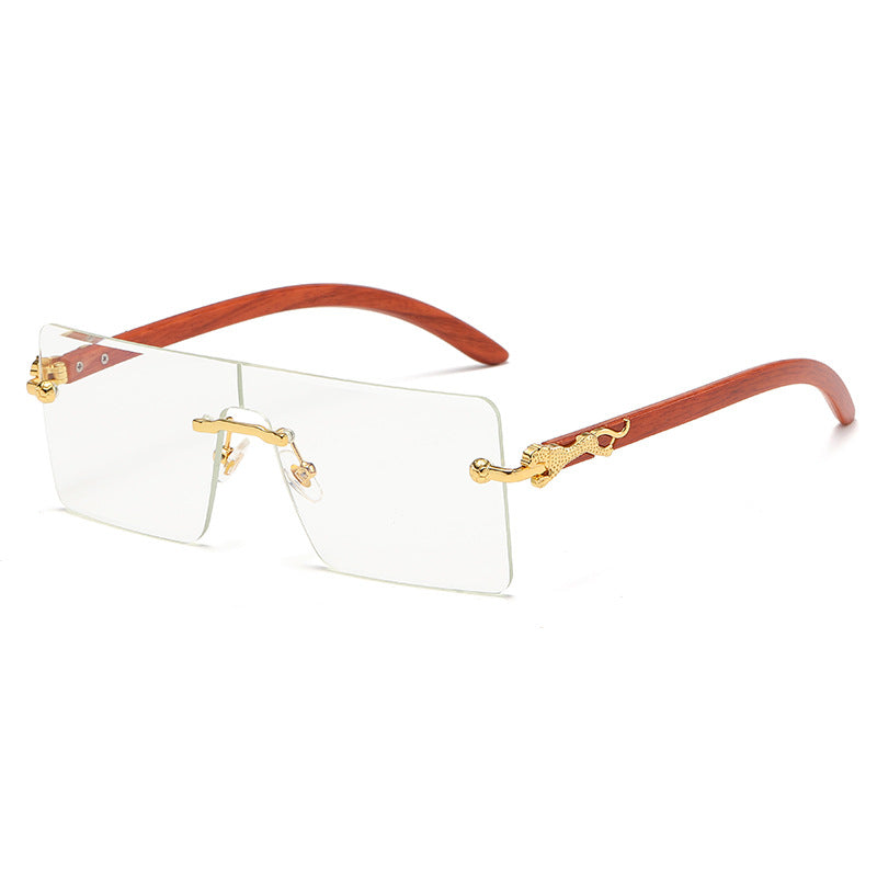(6 PACK) Wholesale Sunglasses New Arrival One Piece Square Rimless Wood Grain Unique Trendy 2024 - BulkSunglassesWholesale.com - Gold Frame White