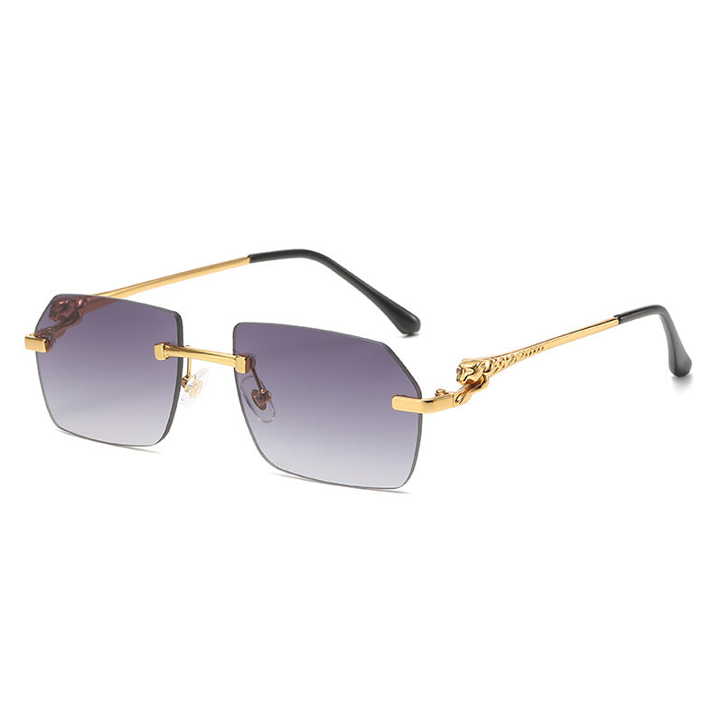 (6 PACK) Wholesale Sunglasses New Arrival Rimless Cut Edge Leopard Head 2024 - BulkSunglassesWholesale.com - Gold Frame Gradient Black