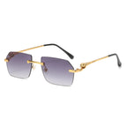 (6 PACK) Wholesale Sunglasses New Arrival Rimless Cut Edge Leopard Head 2024 - BulkSunglassesWholesale.com - Gold Frame Gradient Black