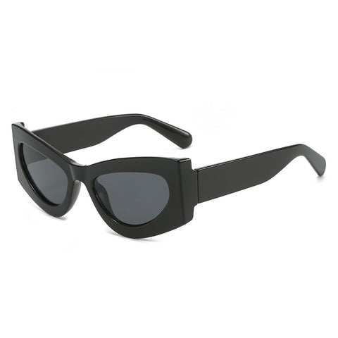 (6 PACK) Wholesale Sunglasses New Arrival Cat Eye Women 2023 - BulkSunglassesWholesale.com - Shiny Black Black Lens