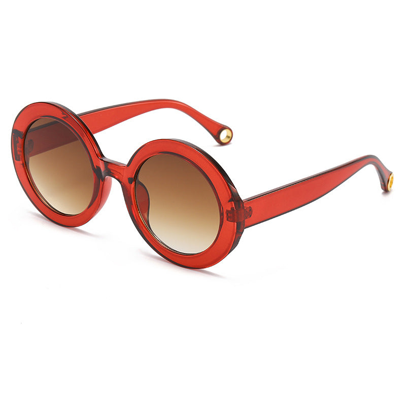 (6 PACK) Wholesale Sunglasses Fashion Round Colorful Unisex Street Trendy 2023 - BulkSunglassesWholesale.com - Red Frame Gradient Tea