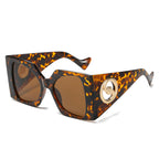 (6 PACK) Wholesale Sunglasses New Arrival Square Unique Oversized Fashion Tai Chi Creative Women 2023 - BulkSunglassesWholesale.com - Leopard Print Frame Tea Lens