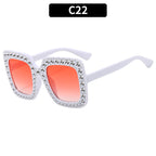 (6 PACK) Wholesale Sunglasses New Arrival Square Rhinestone Fashion Vintage Trendy 2023 - BulkSunglassesWholesale.com - White Frame Gradient Red Lens