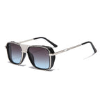 (6 PACK) Wholesale Sunglasses Vintage Metal Double Bridge Unisex Fashion Square Aviator Unique Punk 2023 - BulkSunglassesWholesale.com - Silver Frame Grey Blue Lens Gradient