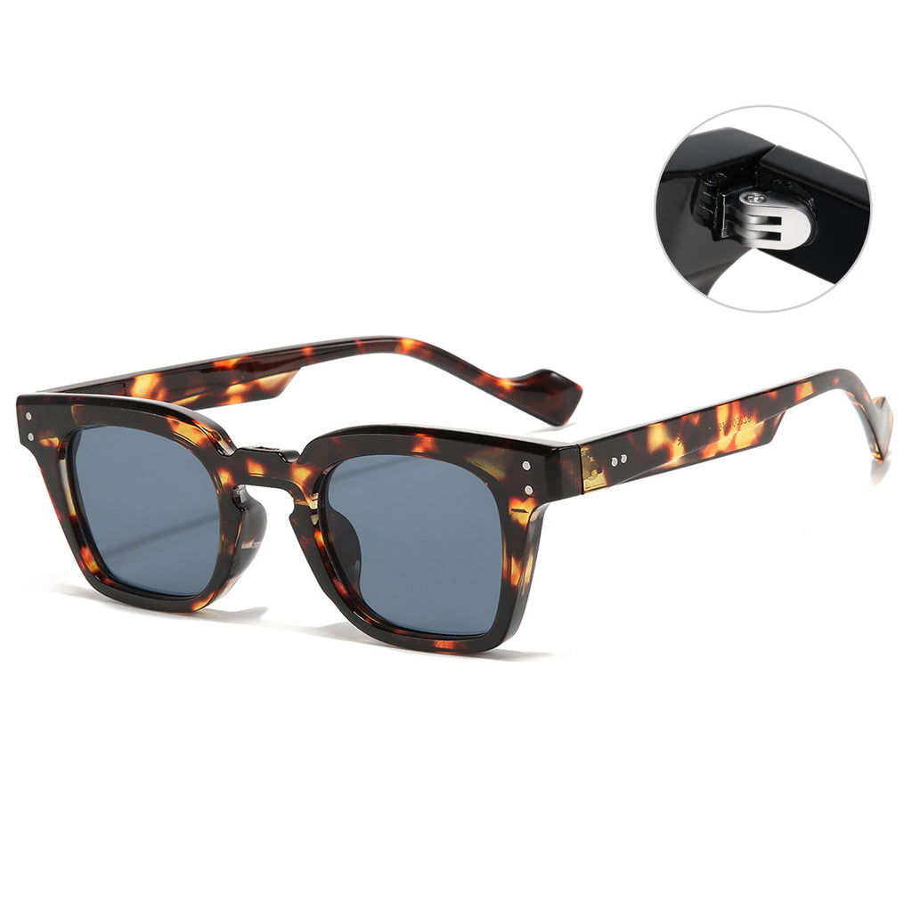 (6 PACK) Wholesale Sunglasses New Arrival Square Women Vintage Fashion Rivet 2023 - BulkSunglassesWholesale.com - Leopard Print Frame Black Grey