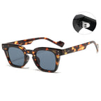 (6 PACK) Wholesale Sunglasses New Arrival Square Women Vintage Fashion Rivet 2023 - BulkSunglassesWholesale.com - Leopard Print Frame Black Grey