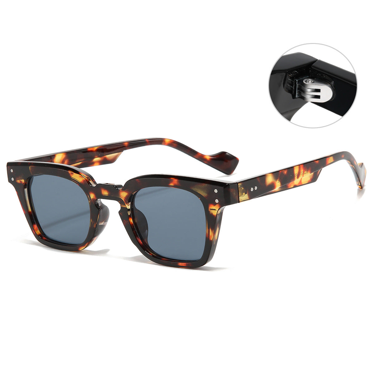 (6 PACK) Wholesale Sunglasses New Arrival Square Women Vintage Fashion Rivet 2023 - BulkSunglassesWholesale.com - Leopard Print Frame Black Grey