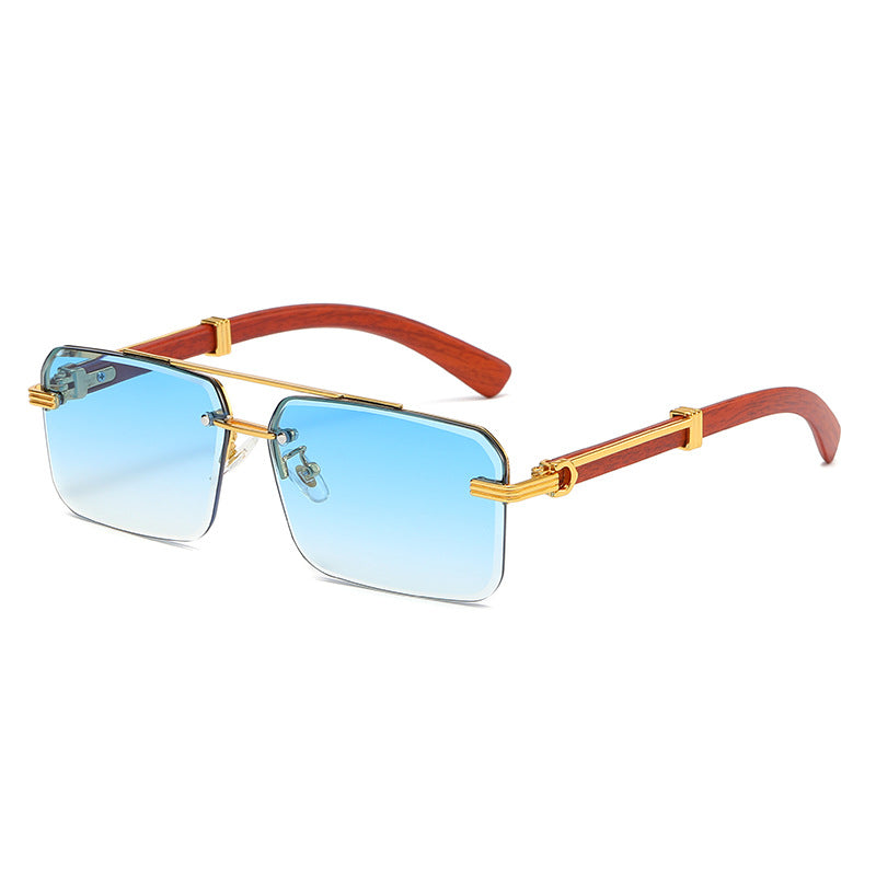 (6 PACK) Wholesale Sunglasses New Arrival Double Bridge Cut Edge Square Trendy 2023 - BulkSunglassesWholesale.com - Gold Frame Gradient Blue