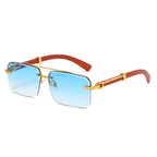 (6 PACK) Wholesale Sunglasses New Arrival Double Bridge Cut Edge Square Trendy 2023 - BulkSunglassesWholesale.com - Gold Frame Gradient Blue