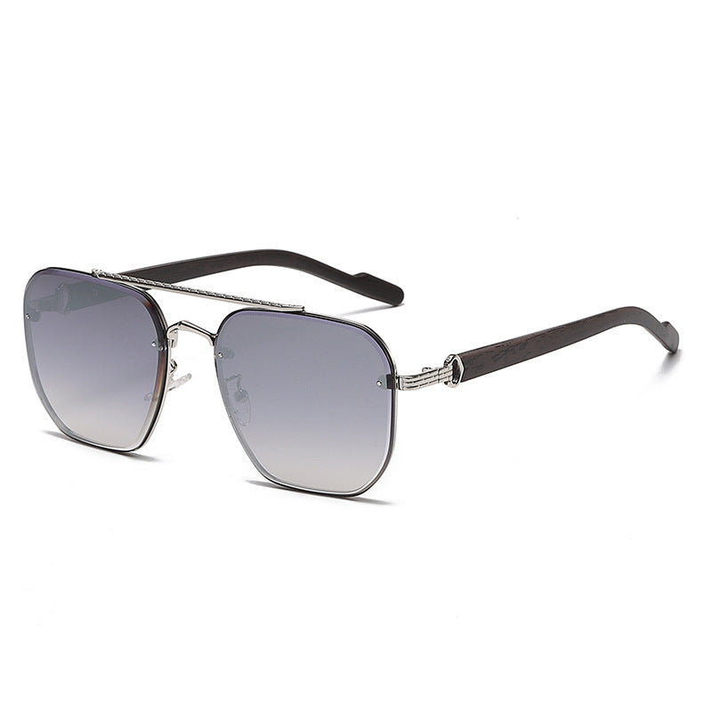 (6 PACK) Wholesale Sunglasses New Arrival Wood Grain Double Bridge Cut Edge Unisex Trendy 2023 - BulkSunglassesWholesale.com - Silver Frame Black Lens