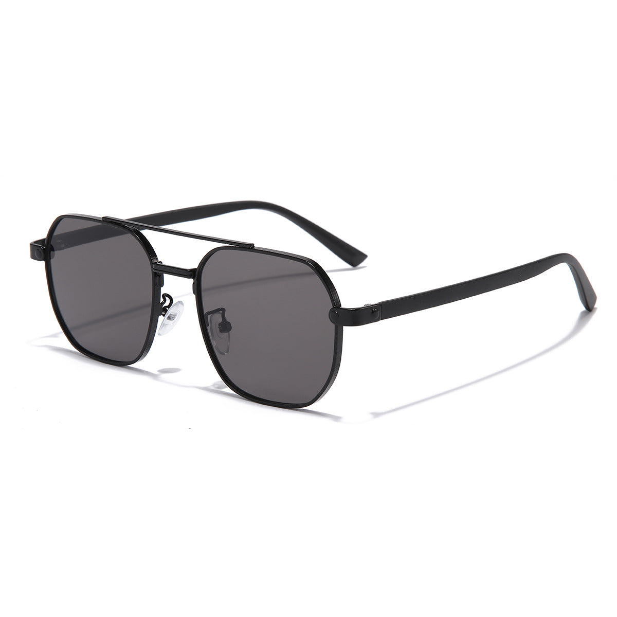 (6 PACK) Wholesale Sunglasses New Arrival Metal Double Bridge Men Oversized Women 2023 - BulkSunglassesWholesale.com - Black Frame Black Black Lens Gradient