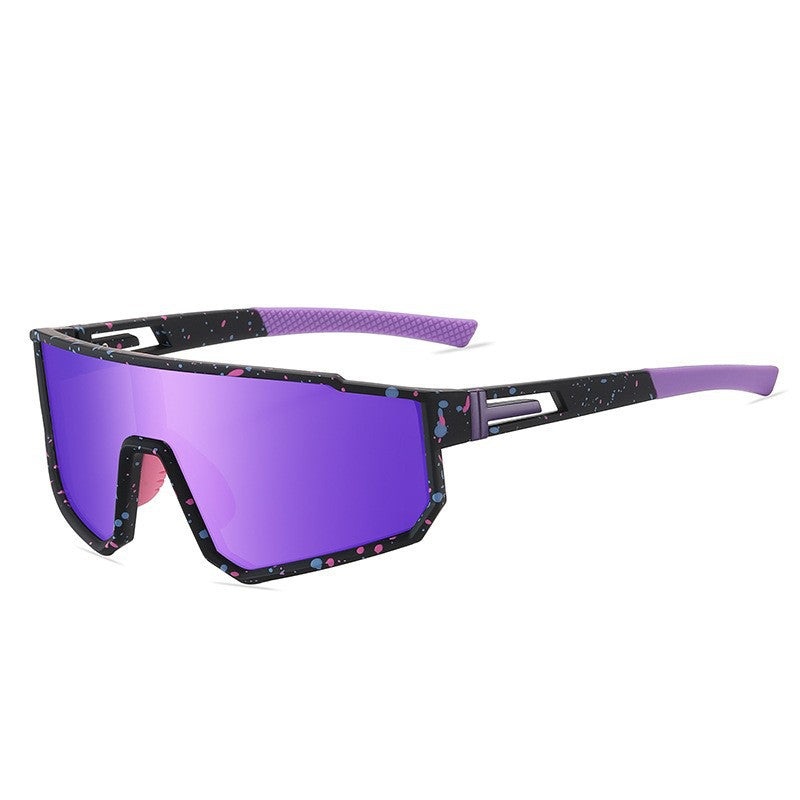 (12 PACK) Wholesale Sports Sunglasses New Arrival Sport Fashion Polarized One Piece Cycling Outdoor 2024 - BulkSunglassesWholesale.com - Black Frame Purple Mirrored