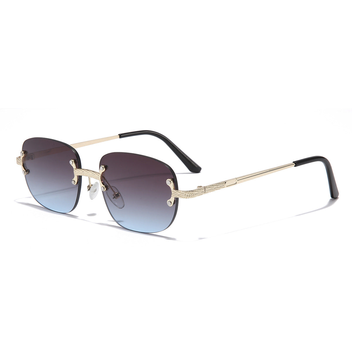 (6 PACK) Wholesale Sunglasses Vintage Small Oval Women Rimless Fashion New Arrival 2023 - BulkSunglassesWholesale.com - Gold Frame Blue Black Lens