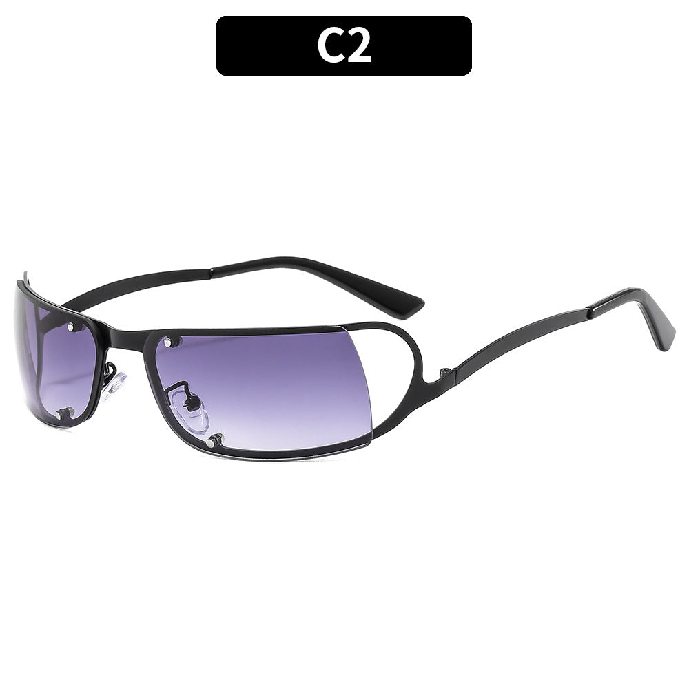 (6 PACK) Wholesale Sunglasses New Arrival Metal Vintage Women Y2K Punk Hip Hop 2023 - BulkSunglassesWholesale.com - Black Frame Gradient Black Lens