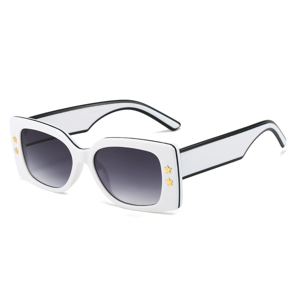 (6 PACK) Wholesale Sunglasses New Arrival Square Fashion Pentagram 2023 - BulkSunglassesWholesale.com - White Frame Gradient Black Lens