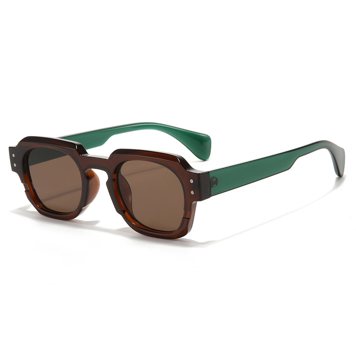 (6 PACK) Wholesale Sunglasses New Arrival Women Square Unique Cut Edge 2023 - BulkSunglassesWholesale.com - Tea Frame Green Temple Black Grey