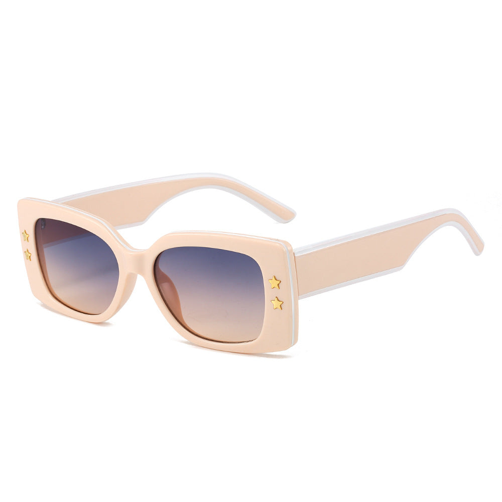 (6 PACK) Wholesale Sunglasses New Arrival Square Fashion Pentagram 2023 - BulkSunglassesWholesale.com - Pink Frame Blue Tea Lens
