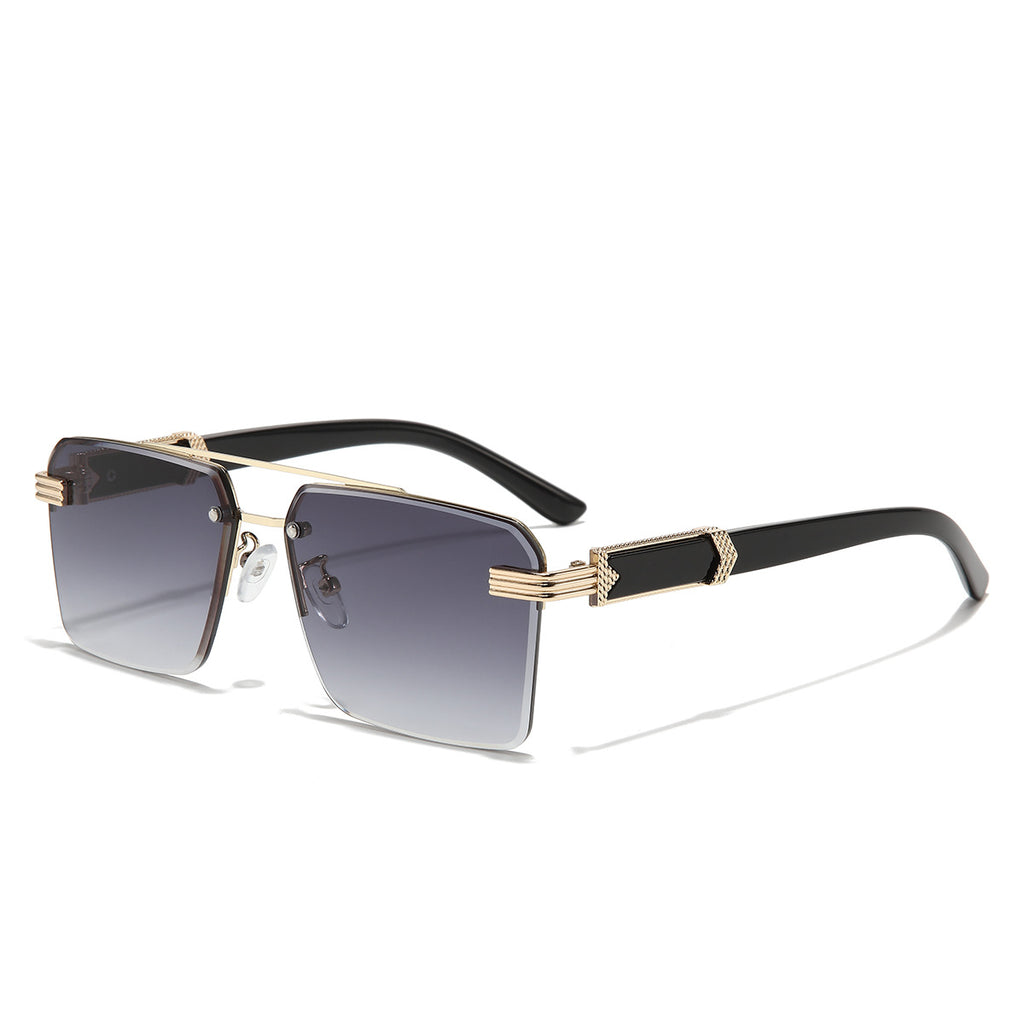 (6 PACK) Wholesale Sunglasses Double Bridge Cut Edge Rimless Women Square New Arrival Trendy 2023 - BulkSunglassesWholesale.com - Black Gold Frame Gradient Grey Frame