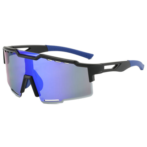 (12 PACK) Wholesale Sports Sunglasses New Arrival Sport Outdoor Fashion Cycling 2023 - BulkSunglassesWholesale.com - Black Frame Blue Mirrored
