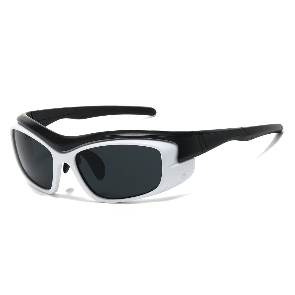 (6 PACK) Wholesale Sunglasses New Arrival Sport Women Outdoor Cycling 2023 - BulkSunglassesWholesale.com - Black Temple White Frame Black Lens