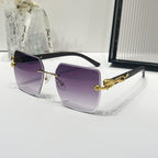 (6 PACK) Wholesale Sunglasses New Arrival Unique Vintage Rimless Wood Grain Square Women Gradient 2024 - BulkSunglassesWholesale.com - Gold Frame Gradient Black Lens