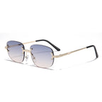 (6 PACK) Wholesale Sunglasses Vintage Small Oval Women Rimless Fashion New Arrival 2023 - BulkSunglassesWholesale.com - Gold Frame Blue Pink Lens