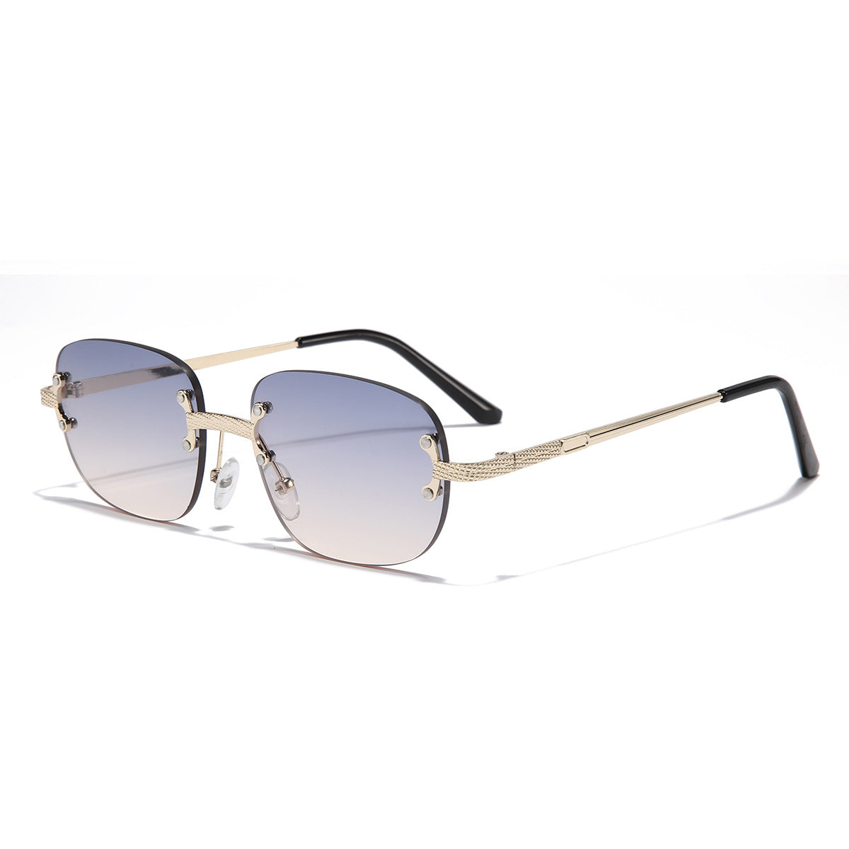 (6 PACK) Wholesale Sunglasses Vintage Small Oval Women Rimless Fashion New Arrival 2023 - BulkSunglassesWholesale.com - Gold Frame Blue Pink Lens