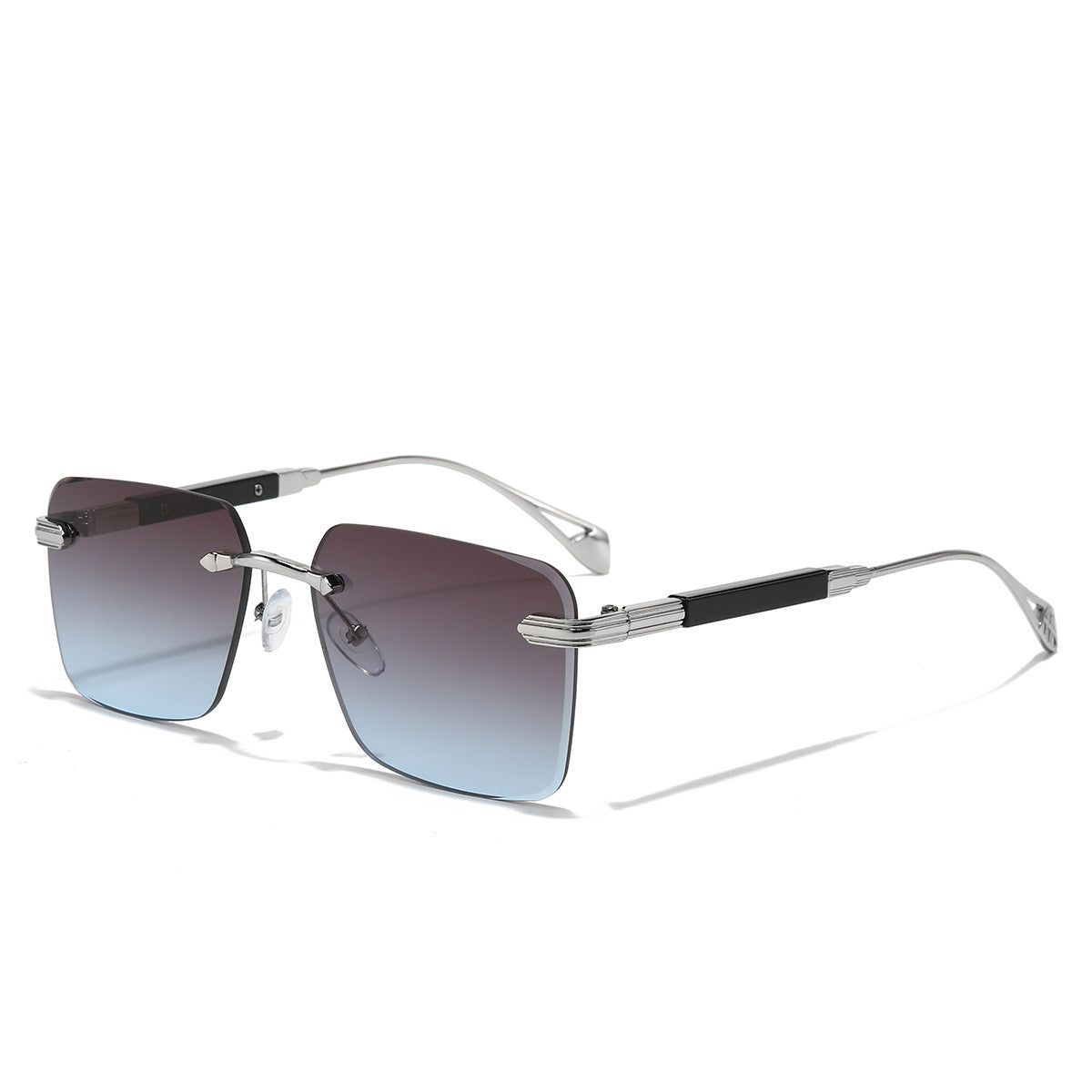 (6 PACK) Wholesale Sunglasses Metal New Arrival Small Cut Edge Rimless Women Men Fashion 2023 - BulkSunglassesWholesale.com - Silver Frame Blue Purple Lens Gold
